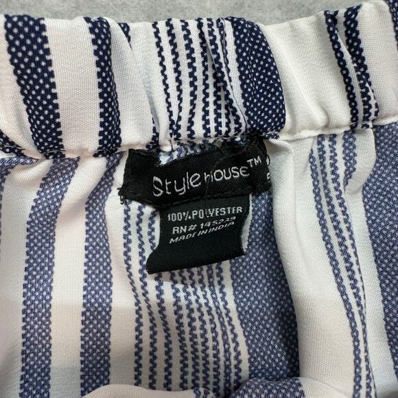 Style House Striped Romper/Jumpsuit WMN 5 Navy White On/Off Shoulder Embroidered - Picture 4 of 6